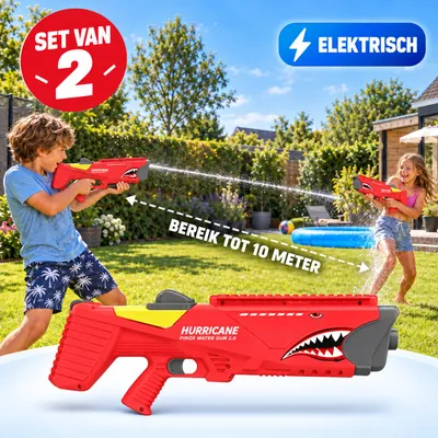 Produktbild von Hurricane 2.0 elektrische Wasserpistolen – 2er-Set – Rot – Reichweite 8–10 Meter – per USB-C aufladbar – 40 cm