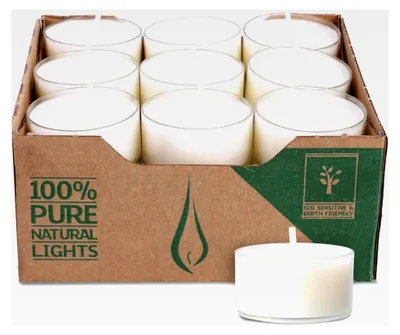 Produktbild von Teelichter 4h – 27er Set vegane Raps-Teelichter – CO2-neutral, ohne Alu – transparente Hülle – Germany – Teelicht für Pyramiden, Weihnachten & Notfälle – plastikfrei & nachhaltig
