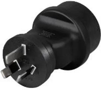 A black electrical adapter is shown against a white background.