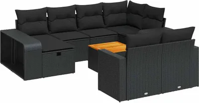 Zdjęcie produktu dla vidaXL 11-częściowa sofa ogrodowa z poduszkami z czarnego polirattanu