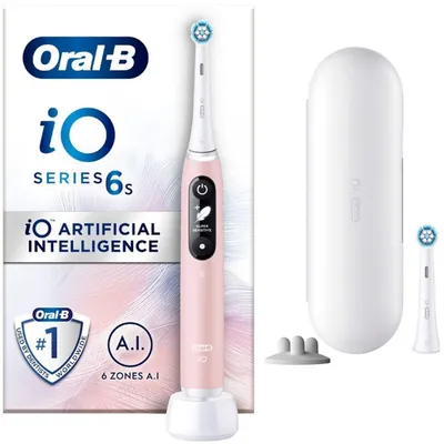 Produktbild von Oral-B iO 6S, Erwachsener, Vibrierende Zahnbürste, Tägliche Pflege, Tiefenreinigung, Zahnfleischpflege, Sensibel, Whitening, Pink, Weiß, 2 min, Pink, Weiß