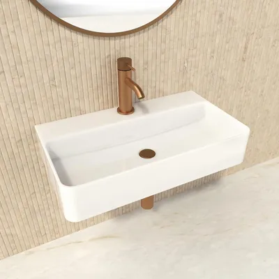 Productafbeelding van Wastafel wandwastafel - 54 x 30 cm - Wit - Met kraangat, zonder overloop