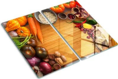 Produktbild von Tulup Glas-Herdabdeckplatte - 2x30x52cm - Glaskeramikkochfeld-Abdeckung Spritzschutz Zweiteilig Herbstgemüse
