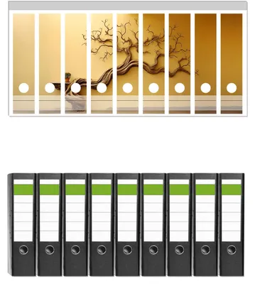 Produktbild von Wallario 9 Stück breite Ordner inkl. Klebeetiketten mit Motive Lebensbaum Skulptur -  Set mit Rückenschildern / Ordnerrücken Stickern