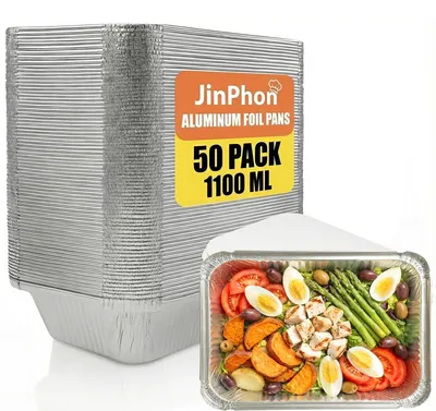 Imagen del producto de Recipientes de aluminio de 1100 ml - Recipientes desechables - Recipientes para barbacoa - Recipientes robustos - Con tapa - Recipientes de un solo uso