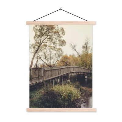 Produktbild von MuchoWow® Textilposter Herbst - Brücke - Bäume 120x160 cm mit holzfarbenen Rahmen - Plakatkarton