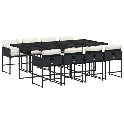 Produktbild von 9-tlg. Garten-Essgruppe mit Kissen Schwarz Poly Rattan