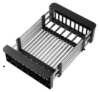 Zdjęcie produktu dla Stojak do suszenia naczyń, regulowana wielkość, wytrzymała stal nierdzewna, kolor: czarny matowy