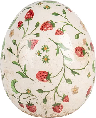 Zdjęcie produktu dla Clayre & Eef Figurka Jajko Ø 14x16 cm Beżowo-czerwone ceramiczne truskawki