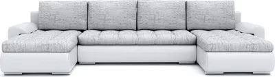 A U-shaped sectional sofa with a light gray patterned upholstery and white base, shown from the front against a white background.