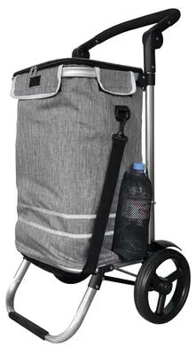Produktbild von Faltbarer Aluminium Einkaufstrolley 57L (48L + 9L Kühlfach) Grau, 50kg Traglast, 35x45x98cm, EVA Leichtlaufräder Ø20,5cm, Klappbar, Als Sackkarre & Umhängetasche nutzbar, Einkaufswagen Haken