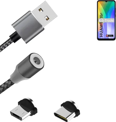 Produktbild von K-S-Trade Hochwertiges Magnet-Lade-kabel Sync-Kabel Daten-Kabel für Huawei Y6p mit USB-Typ-C-Anschluss und Micro-USB-Anschluss 2A bis zu 480mbps