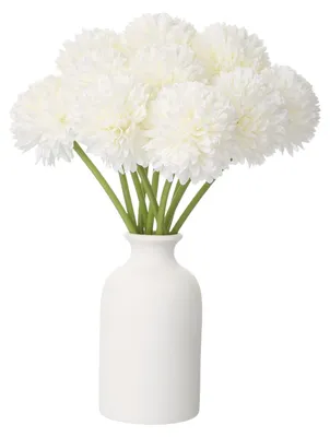 10 Kunstblumen Chrysanthemenball, Seide, Weiß, 25 cm