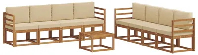 Zdjęcie produktu dla vidaXL Zestaw mebli ogrodowych, sofa i fotele, 9 sztuk, kolor naturalny i beżowy