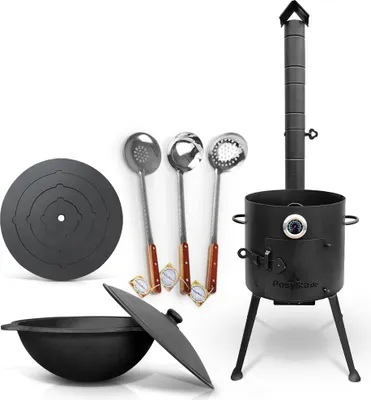 Produktbild von Feuerofen Utschak Ø 36 cm. mit Gusseisen Kazan 10 L Herdplatte Kasan Учаг Uchag