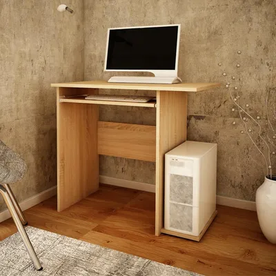 Image de Bureau avec étagères - 74 x 80 x 50 cm stable Table d'ordinateur avec glissières à roulettes métalliques avec blocage de l'extension, Sonoma
