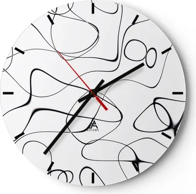 Produktbild von Wanduhr - Rund - Glasuhr - Linie nichts Muster - 30x30cm - Schleichendes Uhrwerk - Lautlos - zum Aufhängen bereit - Dekoration Modern - Wanddekoration aus Glas - C3AR30x30-5054