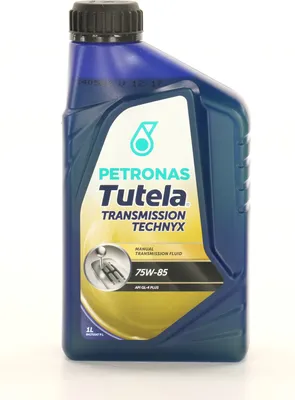 A bottle of Petronas Tutela Transmission Technyx 75W-85 fluid.