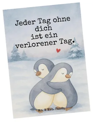 Produktbild von Mr. & Mrs. Panda Grußkarte Pinguine Kuscheln Design - Weiß - Geschenk, Freund, Ansichtskarten, Kunstkarten, Valentinstag, Ansichtskarte, Postkarten, Mitbringsel, Freundin