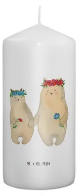 Produktbild von Mr. & Mrs. Panda Kerze Bären mit Blumenkranz 15 x 7 cm - Weiß - Geschenk, Töchter, Bruder, Mutter, Erinnerungslicht, Kinder, Blockkerze, Bär, Erinnerungskerze, Bedruckte