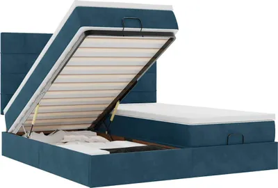 Produktbild von vidaXL Ottoman-Bett mit Matratzen & LEDs Dunkelblau 180x200 cm Samt