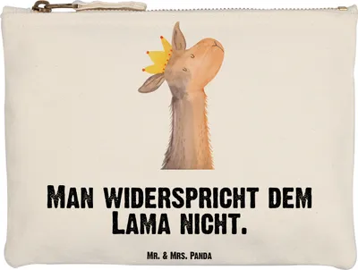 Produktbild von Mr. & Mrs. Panda Kosmetiktasche Lamakopf König Grösse XL Große - Weiß - Geschenk, Lama, Mama, Lamas, Schlampermäppchen, Etui, Papa, Mäppchen, Freundin, kosmetiktäschchen