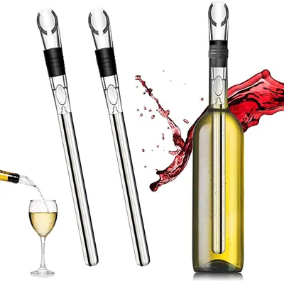 Produktbild von 2er Set Edelstahl weinkühlstab mit ausgießer, Kühlstäbe, Weinkühlerset für Weißwein, Wine Chiller Sticks