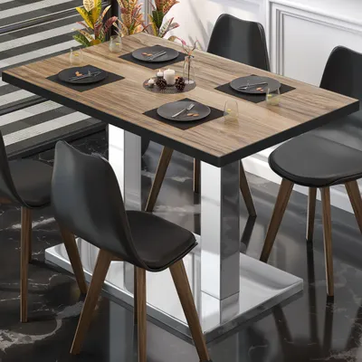 Produktbild von BM | Bistrotisch | B:T:H 120 x 70 x 75 cm | Sheesham / Edelstahl | Rechteckig | Schwarzer Rand | Bistro Tisch Esstisch