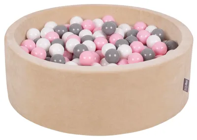 Obrázok produktu pre KiddyMoon guľatý bazén s loptičkami Velvet Ball Pool 90X30cm/200 loptičiek ∅ 7Cm loptičkové jamy pre bábätká na hranie do vane pre batoľatá, vyrobené v EÚ, pieskovo béžová: Biela/šedá/púdrovo ružová