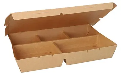 Produktbild von 100 Lunchboxen, Pappe 5-geteilt 900 ml 4,2 cm x 17 cm x 25,5 cm braun