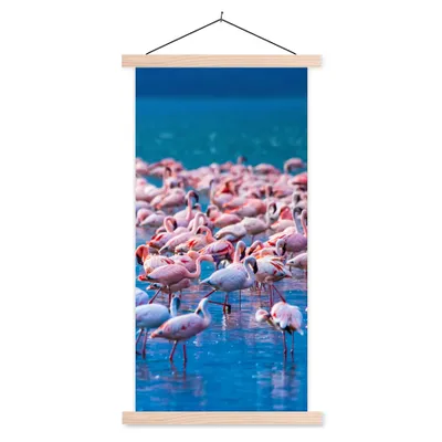 Produktbild von MuchoWow® Textilposter Flamingo - Wasser - Tropisch - Rosa 60x120 cm mit holzfarbenen Rahmen - Holz
