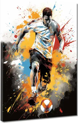 Produktbild von Spieler mit Fußball Sport Pop Art Leinwandbild Wandbild Kunstdruck XL Wanddeko: 75x100x4cm