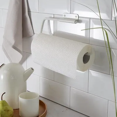 Immagine prodotto di Portarotolo da parete metallico, orientabile, bianco, per rotoli da cucina