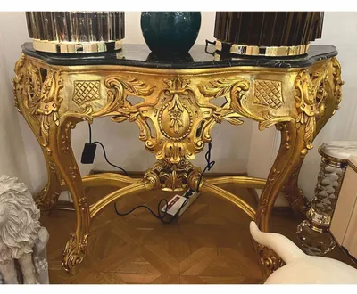 Image de Casa Padrino Console baroque avec plateau en marbre or / noir 150 cm - 1