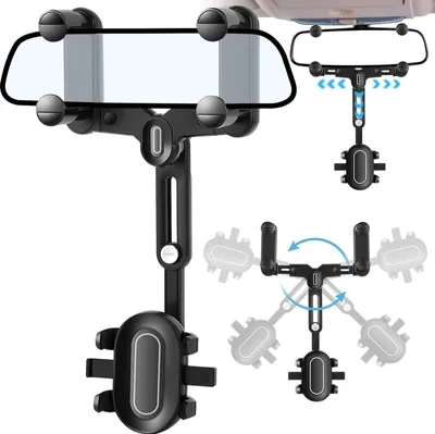 Produktbild von Handyhalterung Auto Rückspiegel, 360° Drehbarer und Einziehbarer Handyhalter Auto Multifunktionaler Handyhalterung Rückspiegel Auto, Universal KFZ Handy Halterung für Spiegel für Alle Handys, zur Handy‑Montage am Rückspiegel im Auto