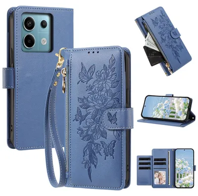Produktbild von Handyhülle für Xiaomi Redmi Note 13 5G, Wallet Case Kunstleder mit Kartenfächern, Reißverschluss und Handschlaufe Dunkelblau