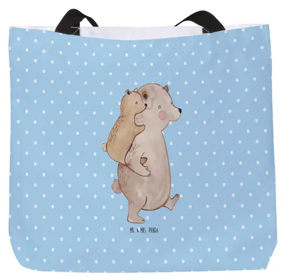 Produktbild von Mr. & Mrs. Panda Reisetasche Papa Bär - Blau Pastell - Geschenk, Stoffbeutel, Muttertag, Vater, Vatertag, Tote Bag, Beutel, Strandtasche, Laptoptasche, Tasche, Geburtstag