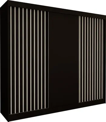 Produktbild von Masseno Schiebetürenschrank LAMELLO 240 cm Kleiderschrank mit 4 Schubladen Schlafzimmer Schrank 3-türig mit Lamellen Schwarz