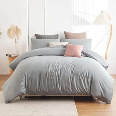 Produktbild von Soifox Bettwäsche 220x240 Grau Mikrofaser bügelfrei Bettbezug Kissenbezug 2er Set
