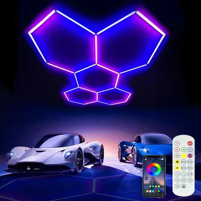 Produktbild von 150W LED Deckenleuchte, RGB Hexagon Dekolicht Kino Light, Dimmbar mit Fernbedienung, DIY Decor, Ideal für Kino, Garagen, Bar, Spielzimmer