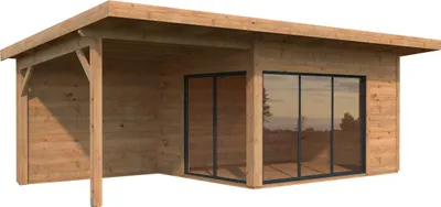 Produktbild von Gartenhaus Palmako Andrea 11,2+7,9 m² Schiebetür Isolierglas inkl. Fußboden 715 x 402 cm braun