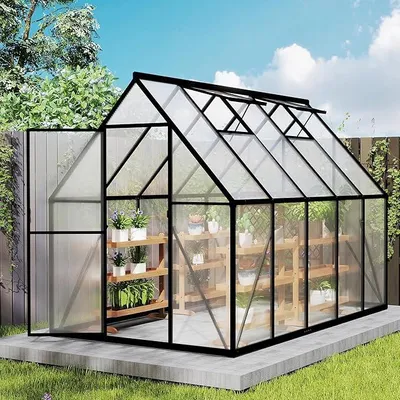 Image de Serre en aluminium de qualité supérieure, 4,76 m. Serres de jardin avec fondation de 6 cm et panneaux en polycarbonate de 4 mm. Serre pour tomates, serre de jardin, abri de jardin. Résistant aux UV, résistant aux intempéries, idéal pour le jardin. Dimensions : 280 x 170 x 195 cm