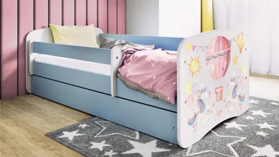 Obrázek produktu pro Dětská postel pro mládež balón 70x140, 80x160, 80x180 cm - kompletní sada s matrací, zásuvkou a ochranou proti pádu