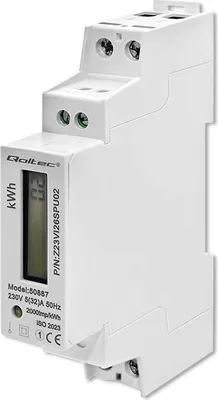 Image de Qoltec Compteur électronique monophasé | Compteur d'énergie sur rail DIN | 230 V | LCD | 1P | Mince
