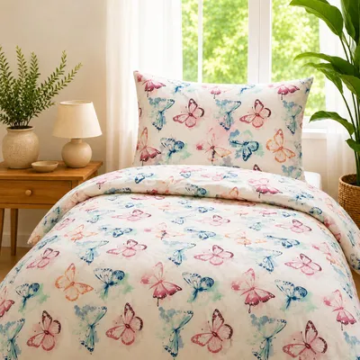Produktbild von Sommer Bettwäsche 135x200 cm Mikrofaser –   – Mit Reißverschluss – Atmungsaktive Pflegeleichter Bettbezug & Kissenbezug 80x80 cm – 8 Moderne Muster, Größe:1x 135x200 + 1x 80x80 cm, Design - Motiv:Design 2, KI-generiertes Bild