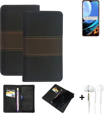 Produktbild von K-S-Trade Handyhülle + Kopfhörer kompatibel mit Xiaomi Redmi 9T Schutzhülle Walletcase Bookstyle Tasche Schutz Case Hülle Wallet Cover Kunstleder