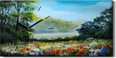 Produktbild von Küche Wohnzimmer Wand Leinwand Uhr 60x30 Malerei Abstrakte Blumen Bäume Fluss - schwarze Hände