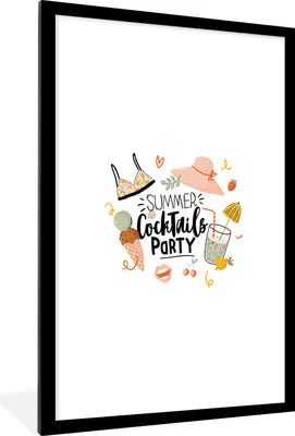 Produktbild von MuchoWow® Gerahmtes Poster Hut - Bikini - Cocktail 60x90 cm - Poster mit Schwarzem Bilderrahmen Wandposter Rahmen Foto Bilder - Dekoration - Wandposter Wohnzimmer - Hochwertig