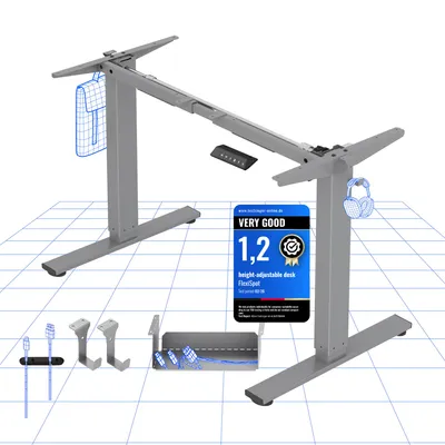 Produktbild von FlexiSpot EN1 Höhenverstellbarer Schreibtisch Gestell mit 2 Haken und Höhenmemory-Funktion&LED-Höhenanzeige,Elektrisch Tischbeine (Grau)