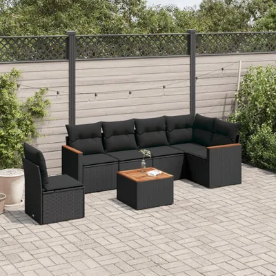 Produktbild von Möbel 7-tlg. Garten-Sofagarnitur mit Kissen Schwarz Poly Rattan 2024